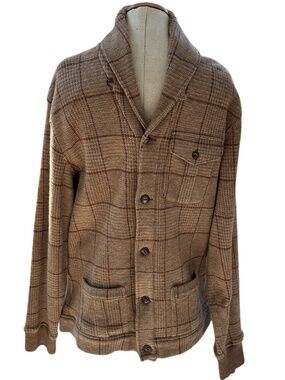 POLO Ralph Lauren camel khaki cotton lined wool Houndstooth Glenn Plaid Sweater